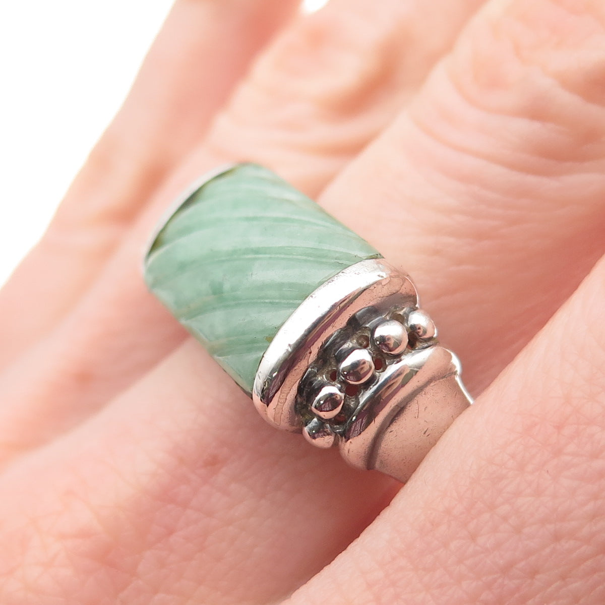 Judith Ripka 925 Sterling Silver Vintage Real Jade Oxidized Ring Size 10
