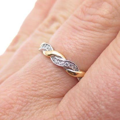 925 Sterling Silver 2-Tone Round-Cut C Z Woven Band Ring Size 7.25