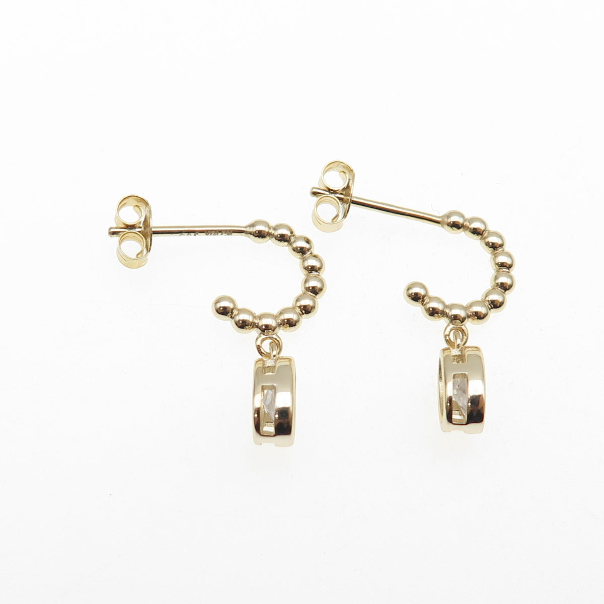 925 Sterling Silver Gold Plated Oval-Cut C Z Beaded Hoop Dangle Earrings