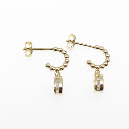 925 Sterling Silver Gold Plated Oval-Cut C Z Beaded Hoop Dangle Earrings