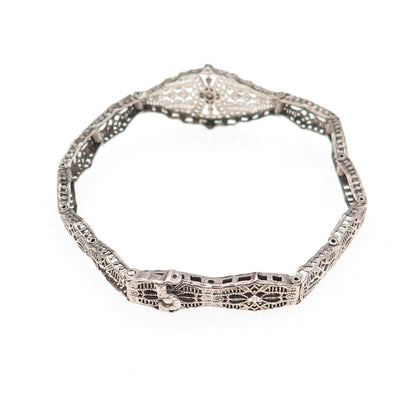 Esemco Sterling Silver Antique Real Diamond Bracelet 6.75" (broken link & lock)