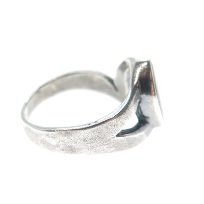 925 Sterling Silver Vintage Real Black Onyx Modernist Oxidized Ring Size 6.25