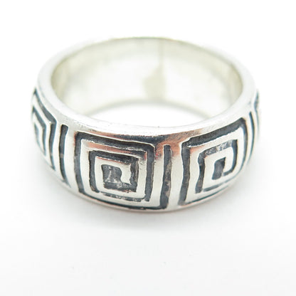 925 Sterling Silver Vintage Greek Maze Spiral Band Ring Size 7