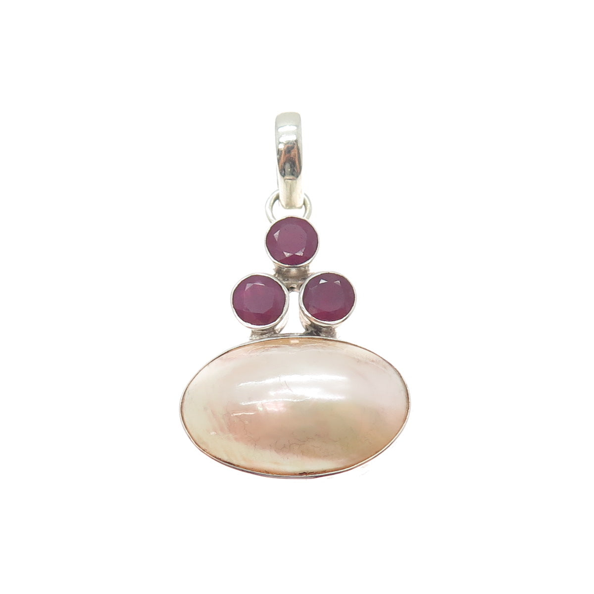 925 Sterling Silver Vintage Real MOP & Ruby Modernist Charm Pendant