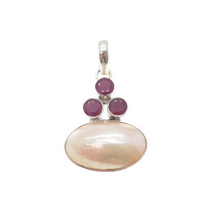 925 Sterling Silver Vintage Real MOP & Ruby Modernist Charm Pendant