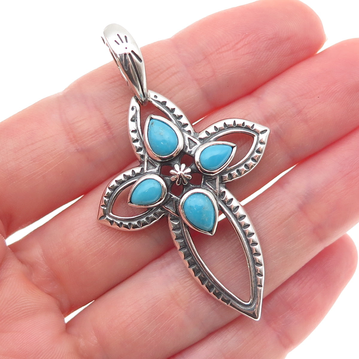 Carolyn Pollack American West Old Pawn Sterling Vintage Turquoise Cross Pendant