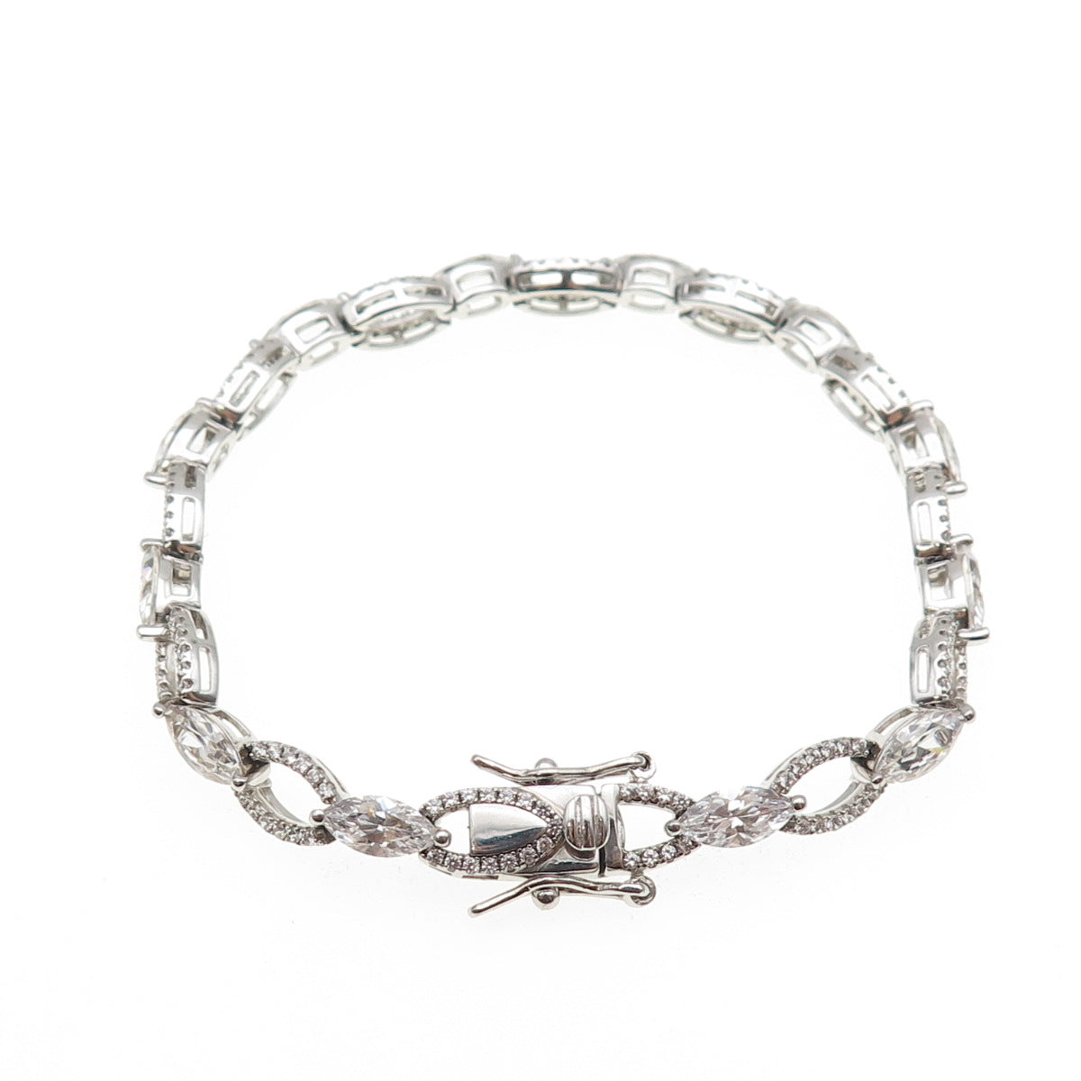 925 Sterling Silver Marquise & Round-Cut C Z Bracelet 6.75"