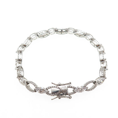 925 Sterling Silver Marquise & Round-Cut C Z Bracelet 6.75"