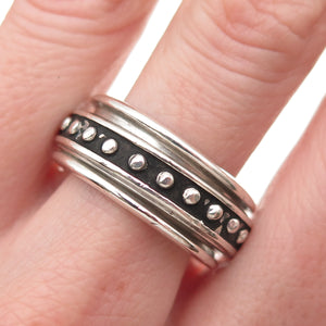 925 Sterling Silver Vintage Mexico Dotted Oxidized Rotating Band Ring Size 10.5