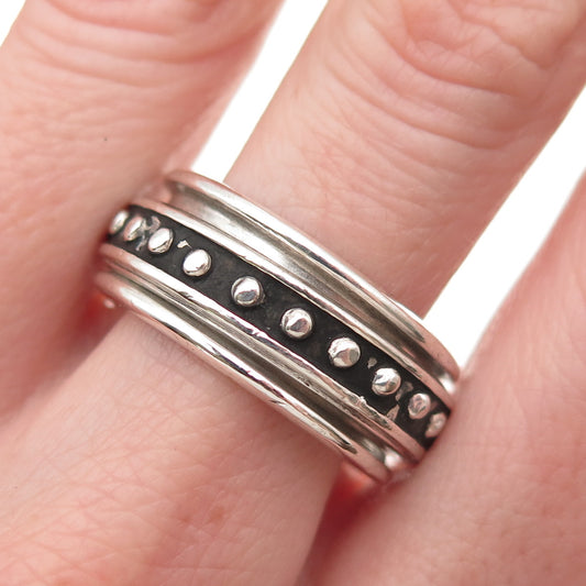 925 Sterling Silver Vintage Mexico Dotted Oxidized Rotating Band Ring Size 10.5