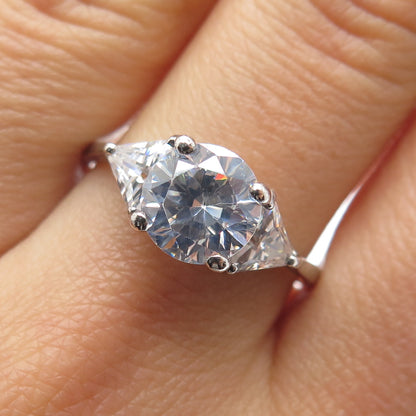 925 Sterling Silver Round & Triangle-Cut C Z Engagement Ring Size 10