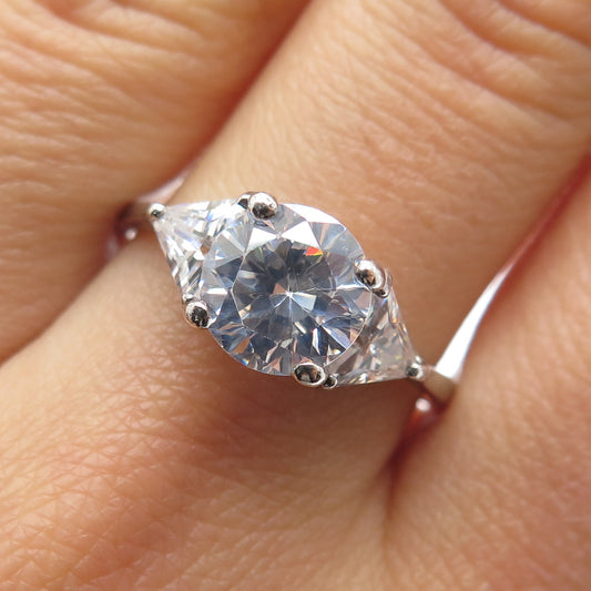 925 Sterling Silver Round & Triangle-Cut C Z Engagement Ring Size 10