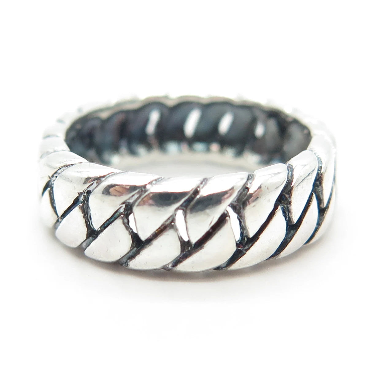 925 Sterling Silver Vintage Cuban Chain Band Ring Size 7.75