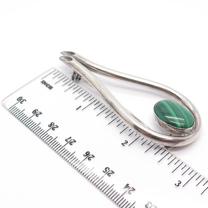 925 Sterling Silver Vintage Real Malachite Gemstone Modernist Pin Brooch