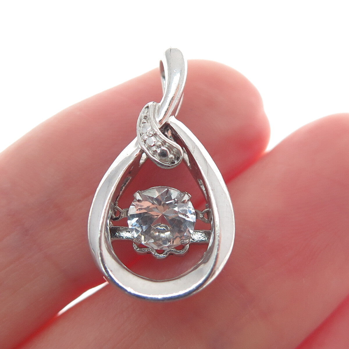 925 Sterling Silver Round-Cut White Topaz Gemstone Teardrop Slide Pendant