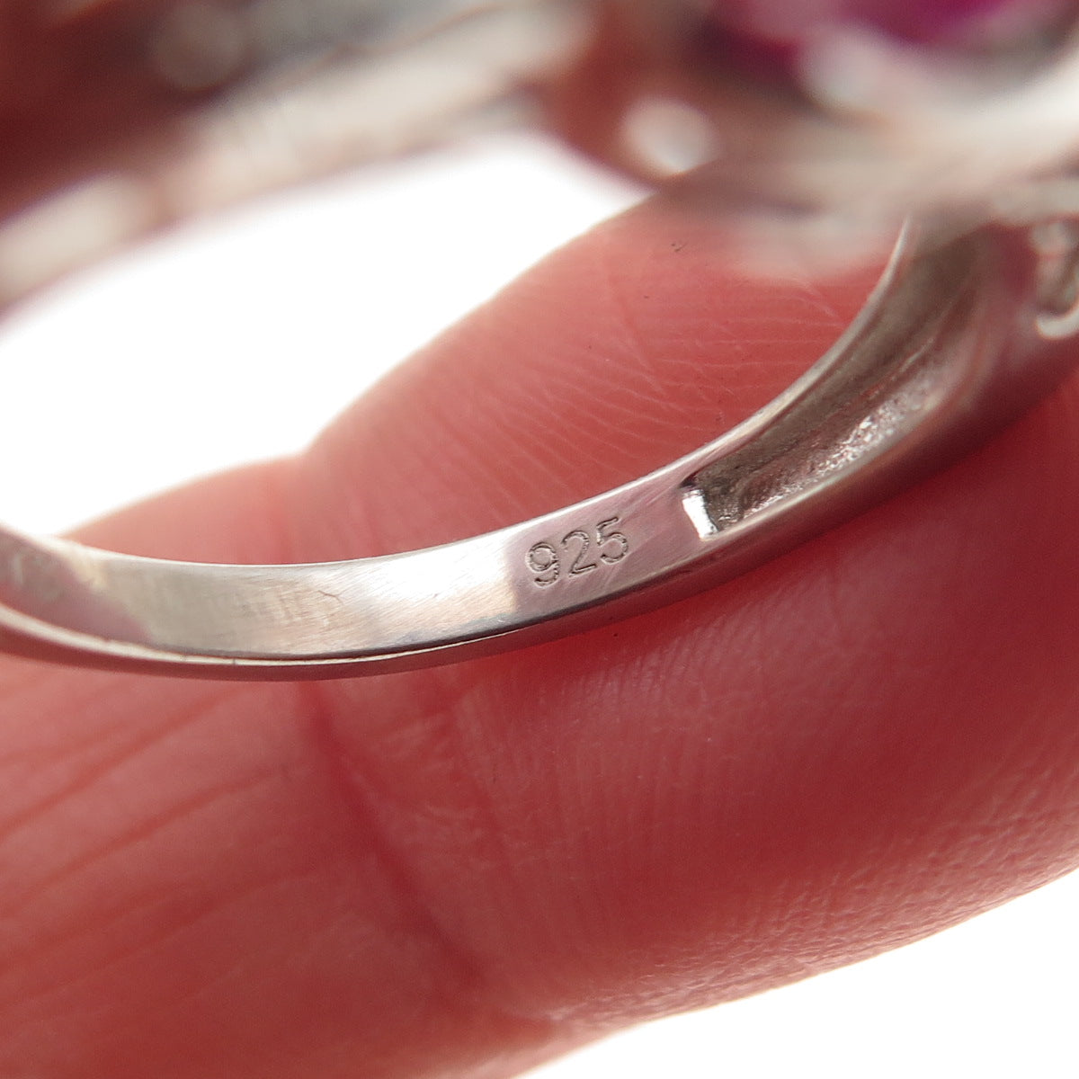 Chuck Clemency 925 Sterling Lab-Created Ruby & White Topaz Heart Ring Size 6.75