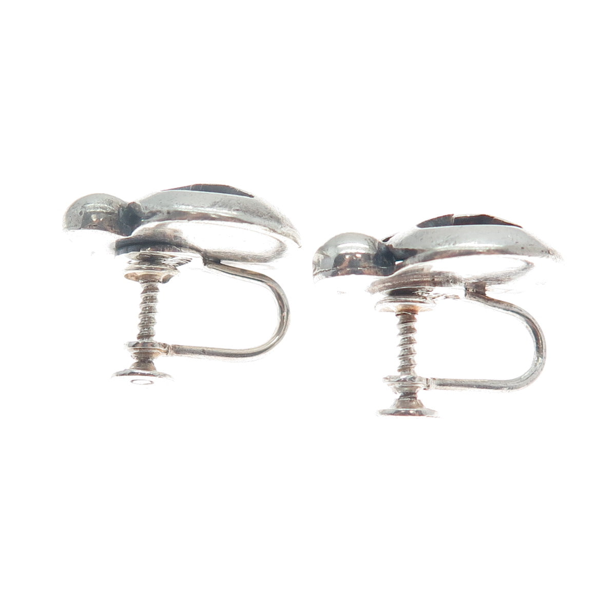 VICTORIA BRILLANTI Sterling Silver Vintage Mexico Heart Screw Back Earrings #53