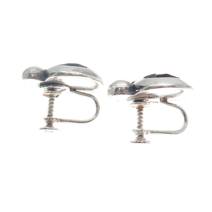 VICTORIA BRILLANTI Sterling Silver Vintage Mexico Heart Screw Back Earrings #53