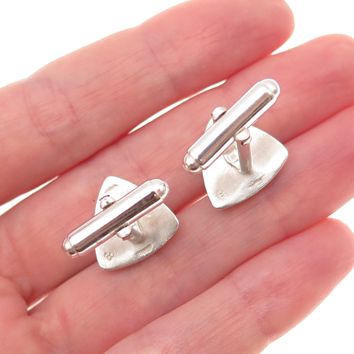 Romany Starrs 925 Sterling Silver Vintage Real Peridot Modernist Cufflinks