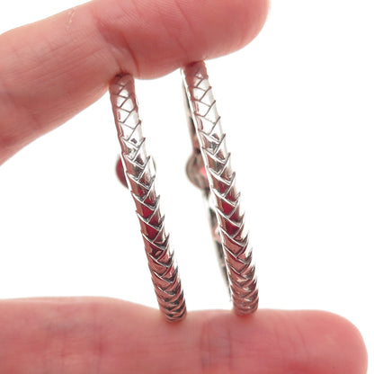 Effy BH 925 Sterling Silver 18K Gold Real Red Garnet Braided Hoop Earrings