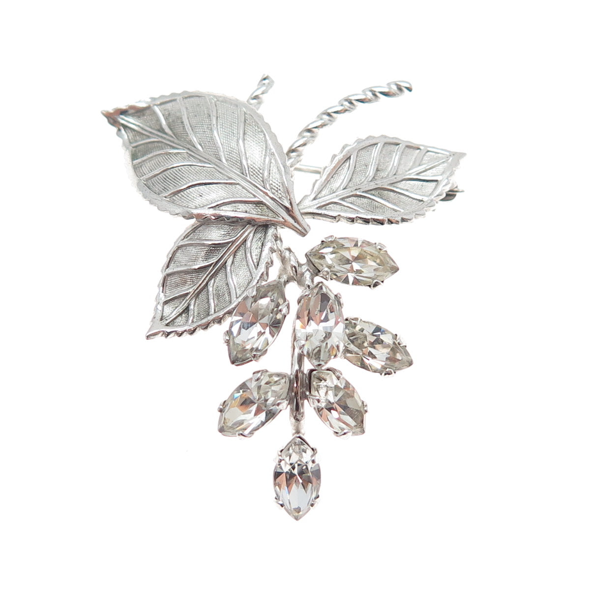 VAN DELL 925 Sterling Silver Antique Art Deco Rhinestone Floral Pin Brooch
