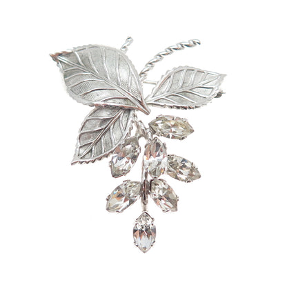 VAN DELL 925 Sterling Silver Antique Art Deco Rhinestone Floral Pin Brooch