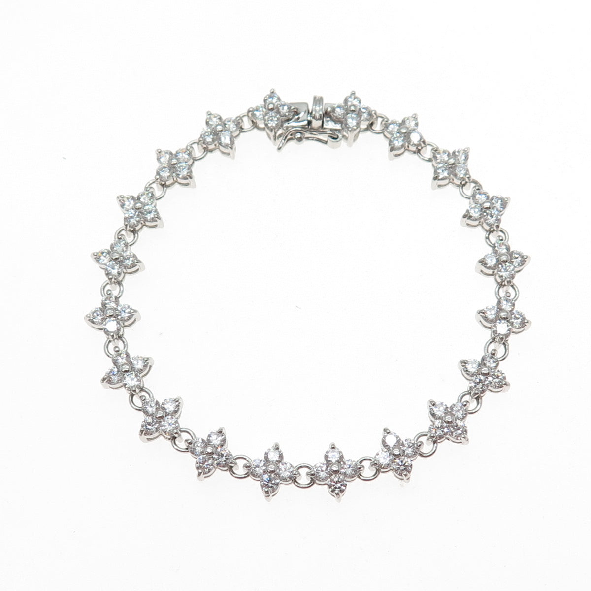 JCM Jacmel Mauritius 925 Sterling Silver Round-Cut C Z Flower Link Bracelet 6.5"
