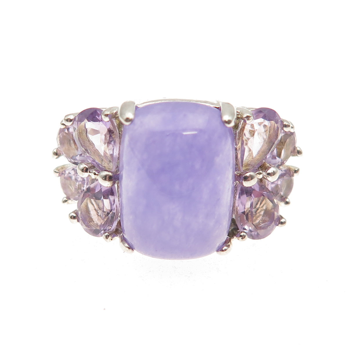 925 Sterling Silver Real Lavender Jade & Amethyst Ring Size 7