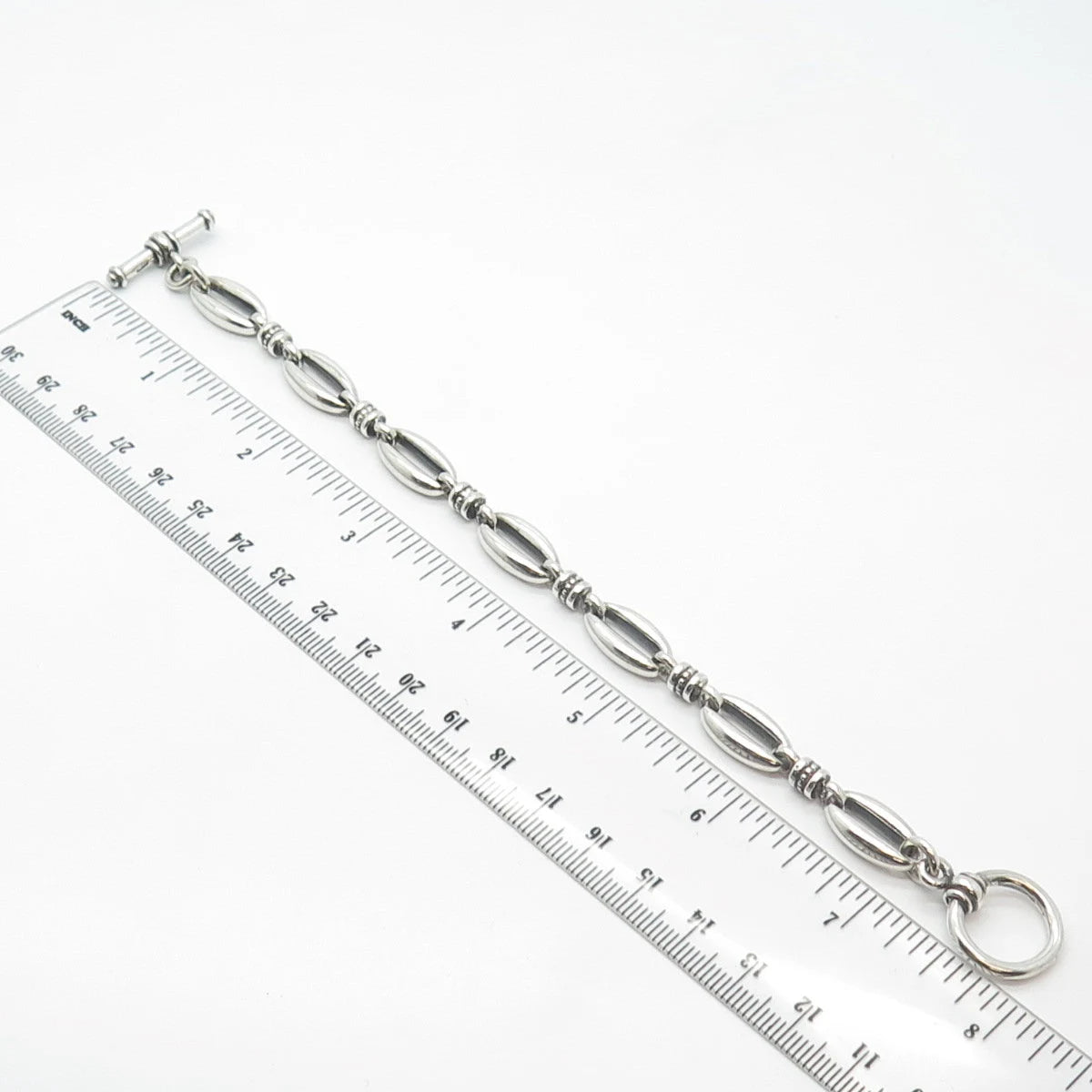 925 Sterling Silver Vintage Ethnic Oval Link Bracelet 7.25"
