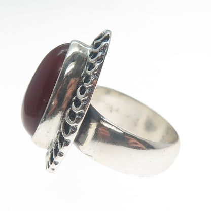 925 Sterling Silver Vintage Real Pear-Cut Carnelian Oxidized Ring Size 8.75