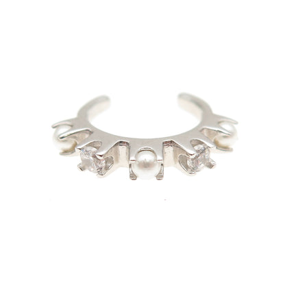 925 Sterling Silver Real Pearl & Round-Cut C Z SINGLE Cuff Earring