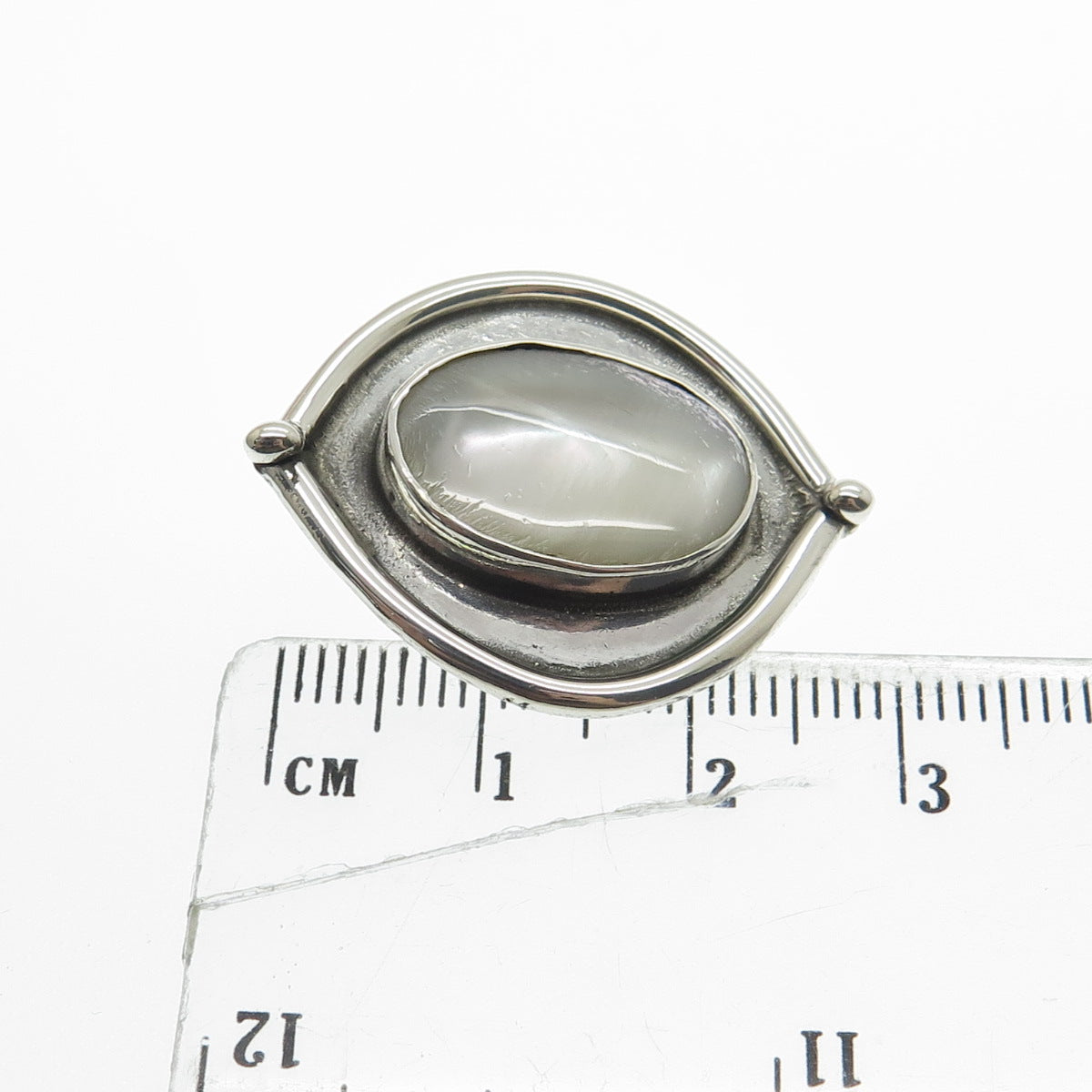 925 Sterling Silver Vintage Real Mother-of-Pearl Modernist Evil's Eye Pendant