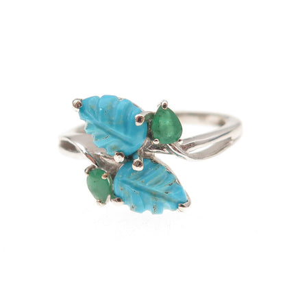 Chuck Clemency 925 Sterling Silver Real Turquoise Emerald Floral Ring Size 8.25