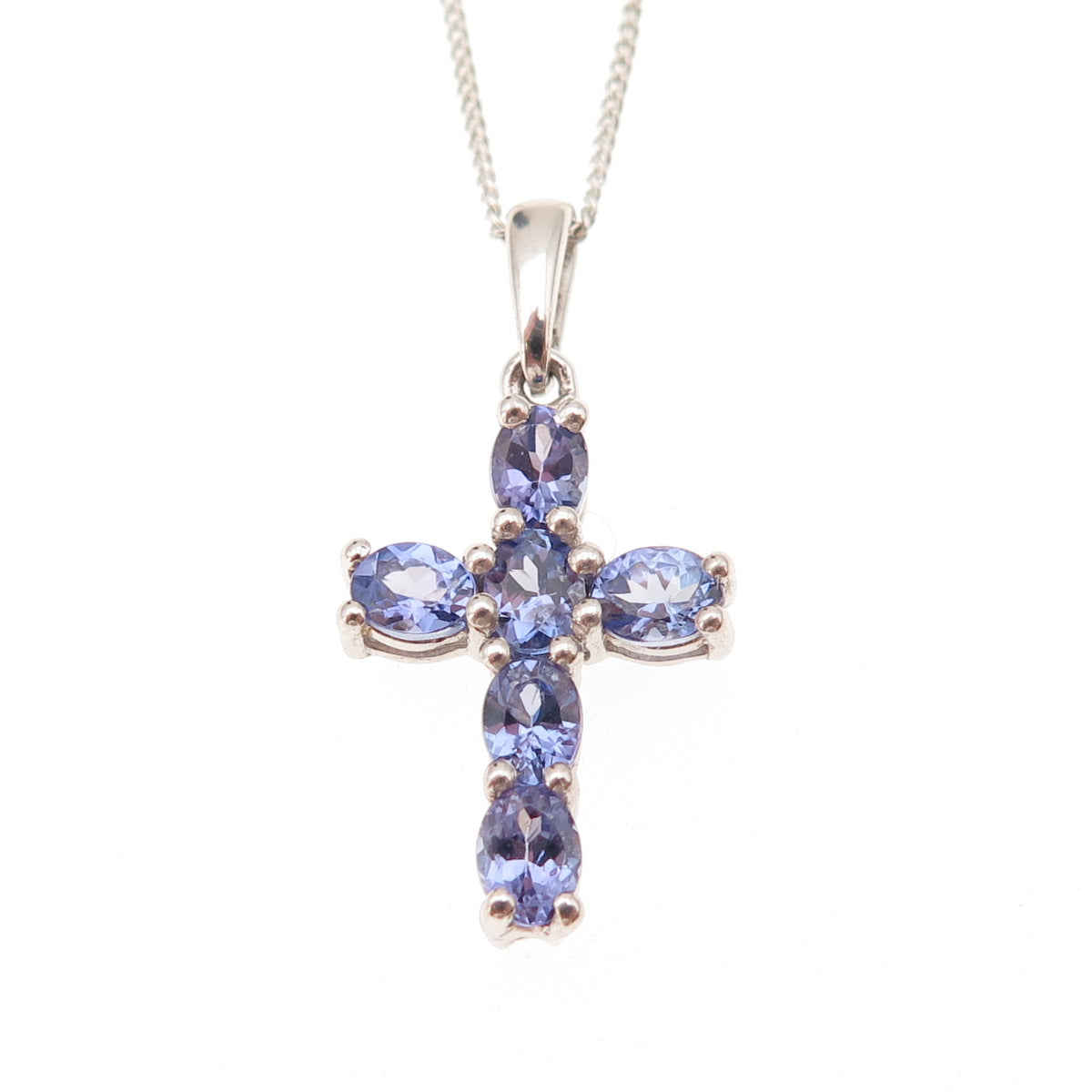 Chuck Clemency 925 Sterling Silver Real Tanzanite Cross Cuban Chain Necklace 20"