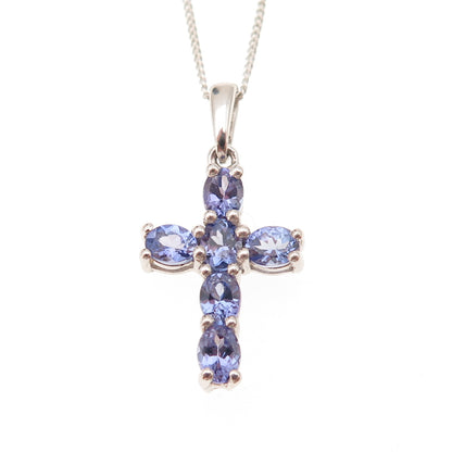 Chuck Clemency 925 Sterling Silver Real Tanzanite Cross Cuban Chain Necklace 20"