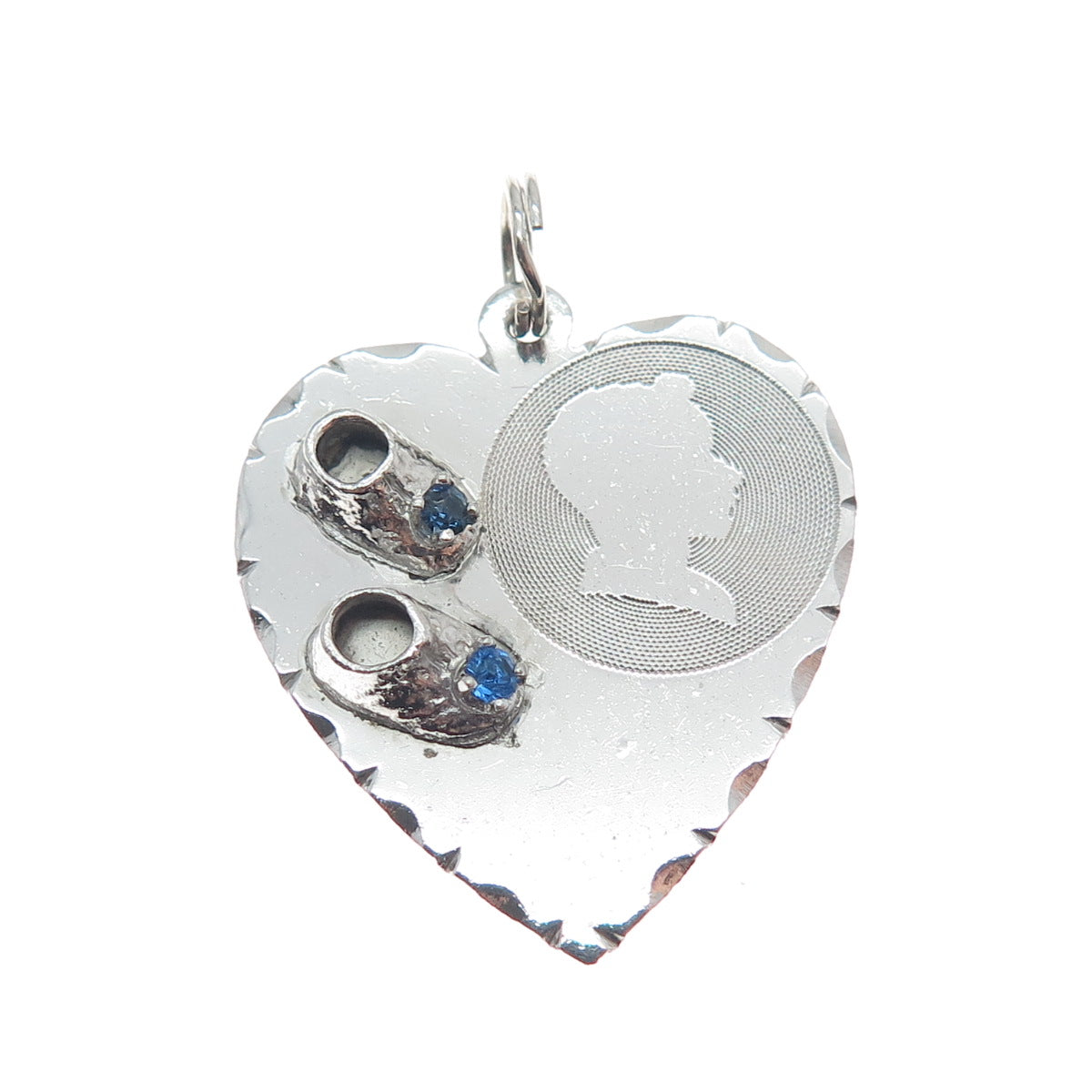 TOWN & COUNTRY 925 Sterling Silver Vintage Rhinestone Boy Shoes Heart Pendant