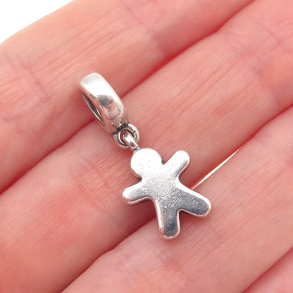PANDORA 925 Sterling Silver Enamel Gingerbread Man Slide Dangle Charm