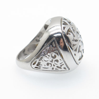 925 Sterling Silver Italy Modernist Floral Scroll Dome Ring Size 6.25