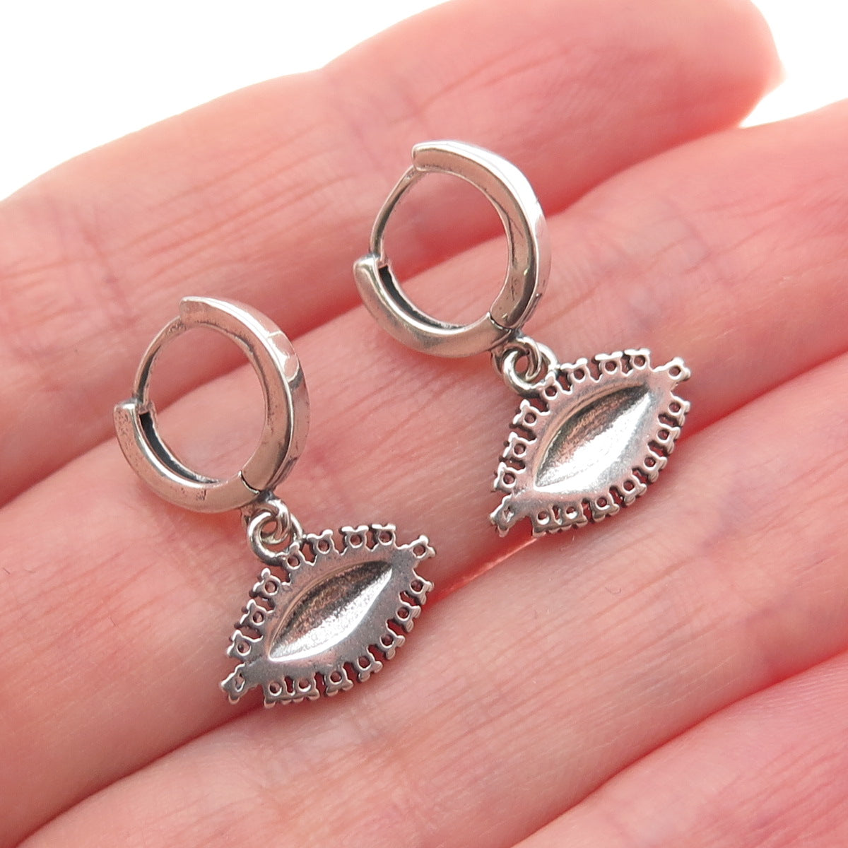 925 Sterling Silver Enamel & C Z Evil's Eye Amulet Dangle Charm Hoop Earrings