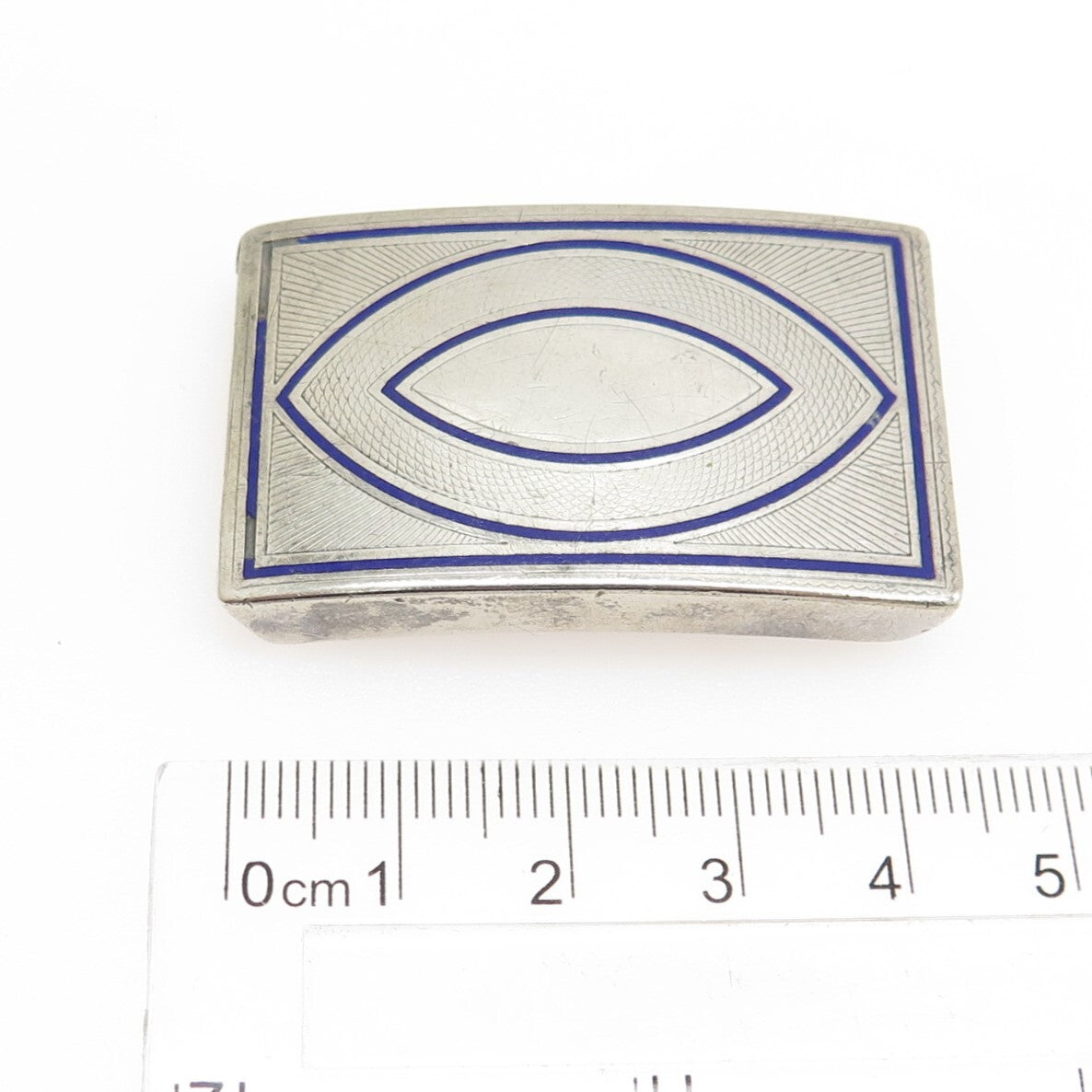 925 Sterling Silver Antique Art Deco Enamel Eye Symbol Belt Buckle #50130