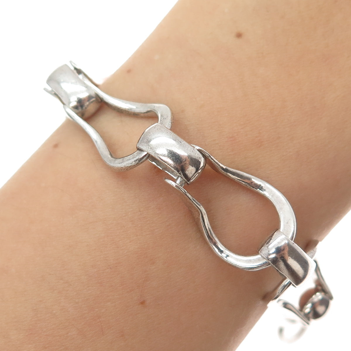 925 Sterling Silver Vintage Modernist Snaffle Bit Link Bracelet 6.75"