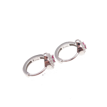 925 Sterling Silver Pink & White C Z Hoop Earrings