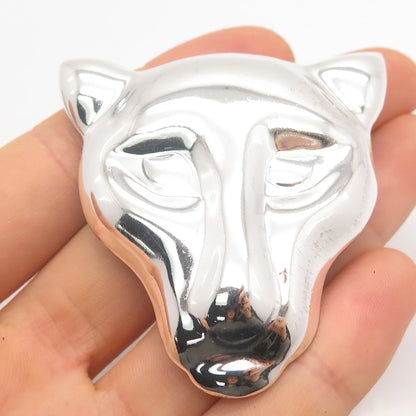 925 Sterling Silver Vintage Mexico Leopard Face Pin Brooch / Pendant