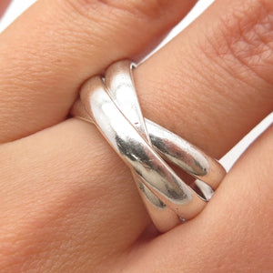 925 Sterling Silver Vintage Triple Interlocked Ring Size 7.75