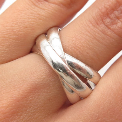 925 Sterling Silver Vintage Triple Interlocked Ring Size 7.75