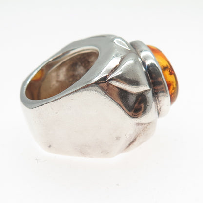DOUG PAULUS 925 Sterling Silver Vintage Real Amber Modernist Sun Ring Size 7.75