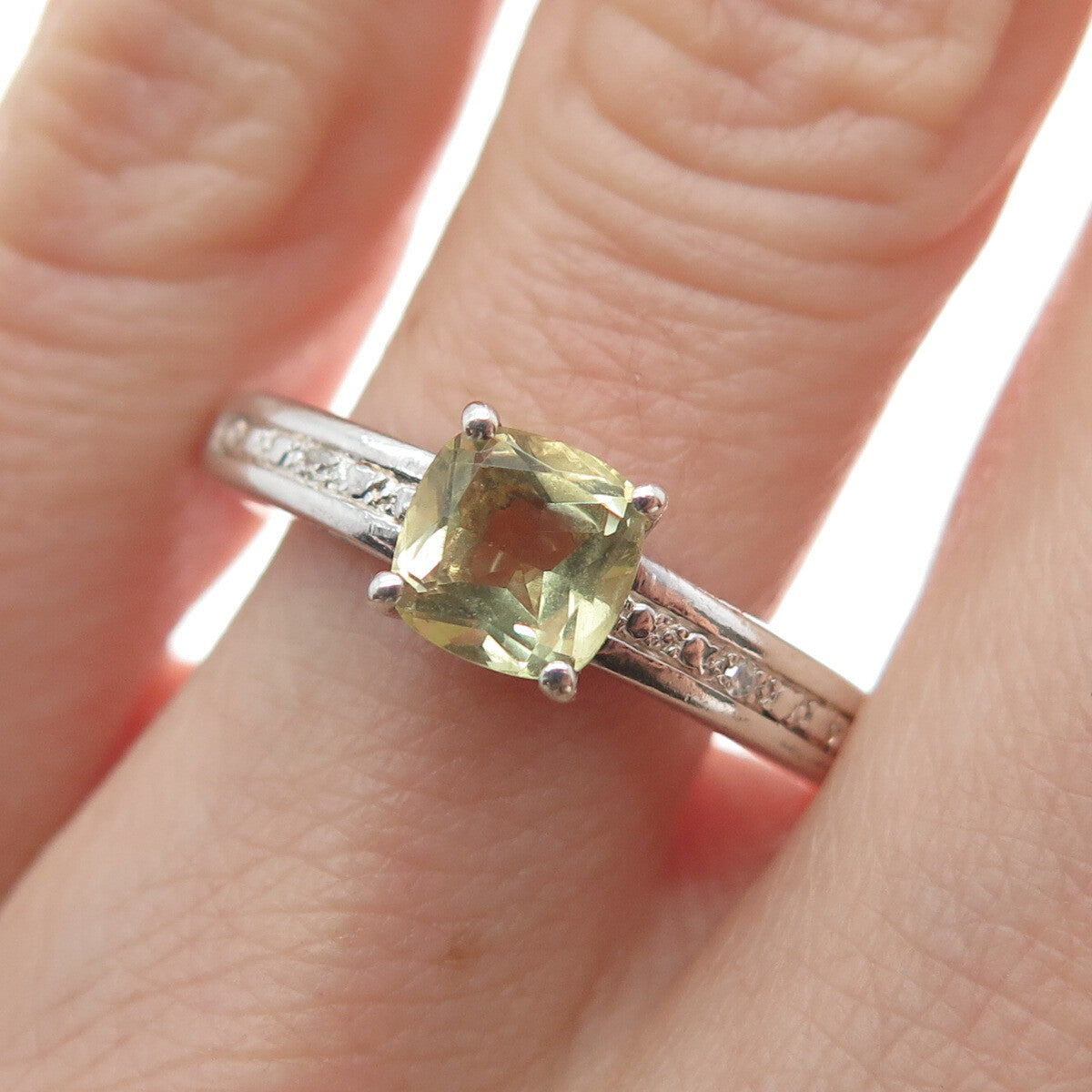 MICHELLE ALBALA 925 Sterling Real Diamond Accent & Lemon Citrine Ring Size 10.25