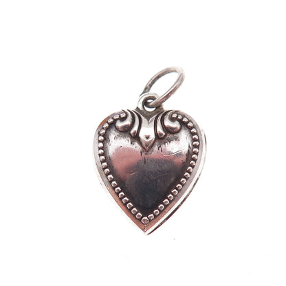 925 Sterling Silver Antique Art Deco Engraved Chatelaine Heart Charm Pendant