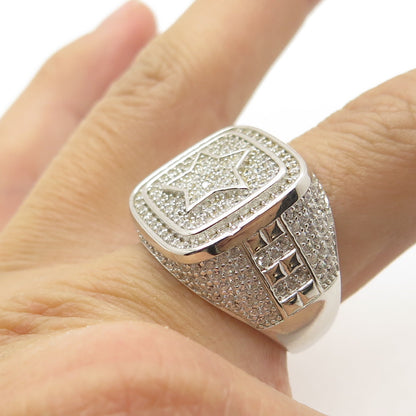 925 Sterling Silver Pave C Z Star Accent Domed Ring Size 8.5