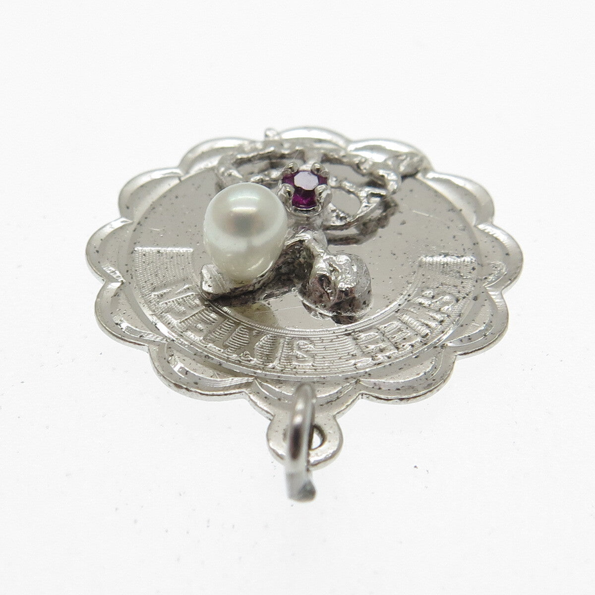 CREA Sterling Silver Vintage Real Pearl Rhinestone "Sweet Sixteen" Mini Pendant